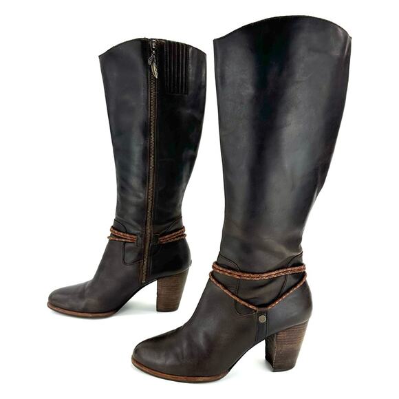 Ugg Brown Tall/Knee High Boot Size 10 Leather Block High Heel Almond Toe Bootie - Picture 2 of 14
